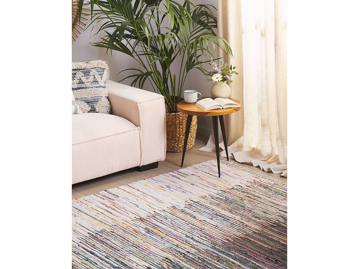 Alfombra de algodón blanco crema/azul/rosa 160 x 230 cm MERSIN