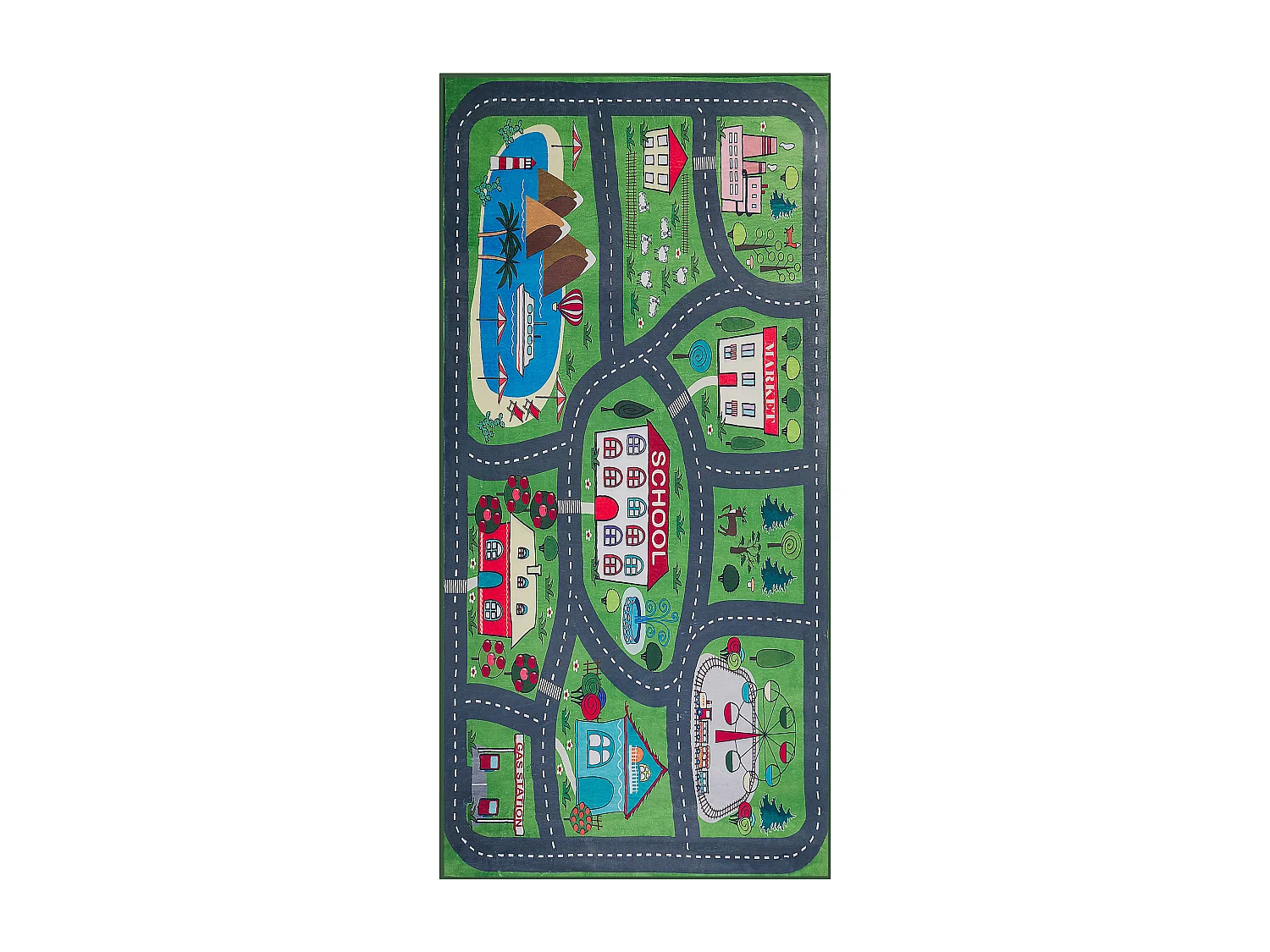 Origineller Teppich grün 80 x 150 cm Stadt-Motiv Tutak