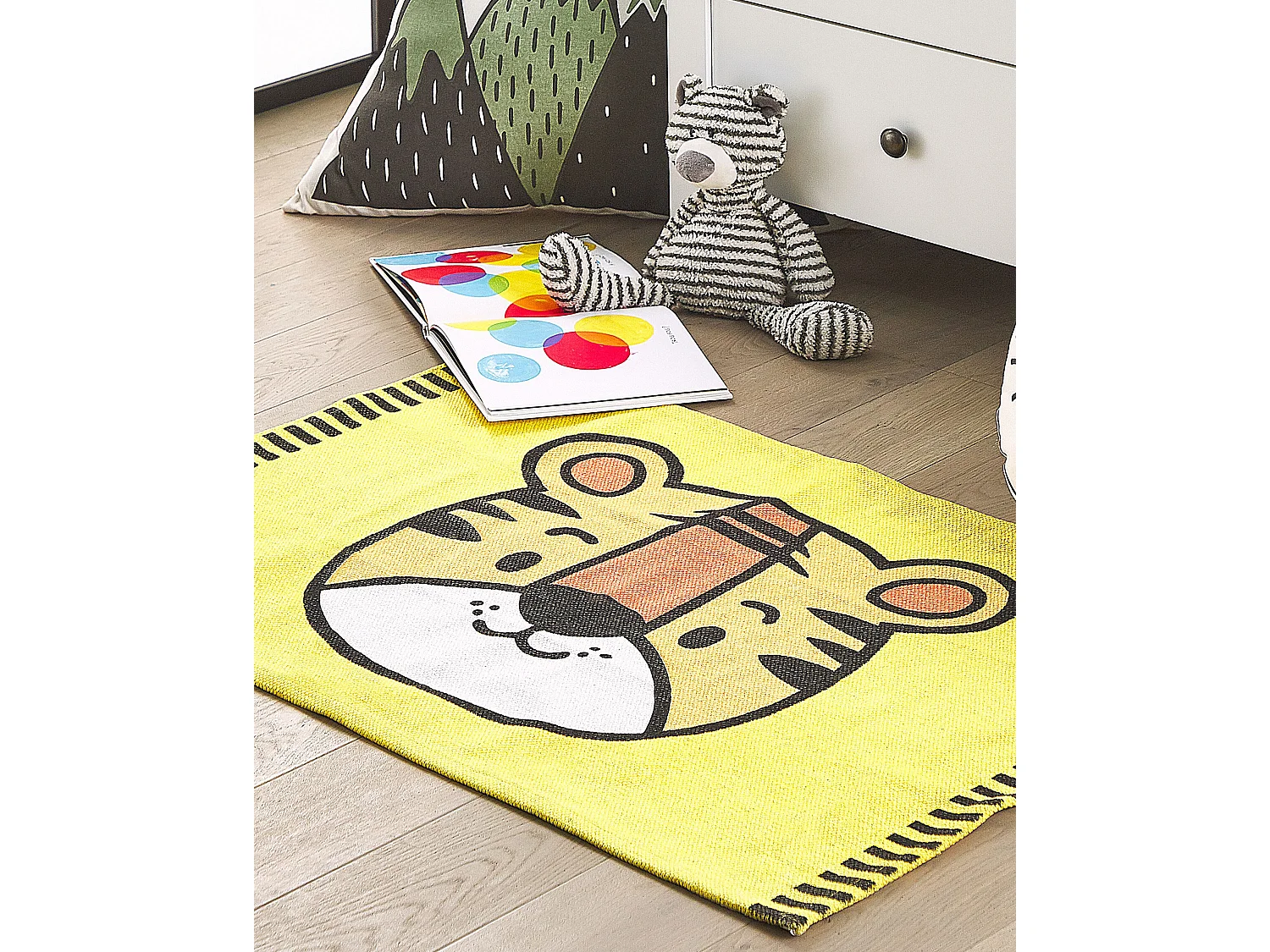 Tapete para crianças com motivo de tigre em algodão amarelo 90 x 60 cm RANCHI