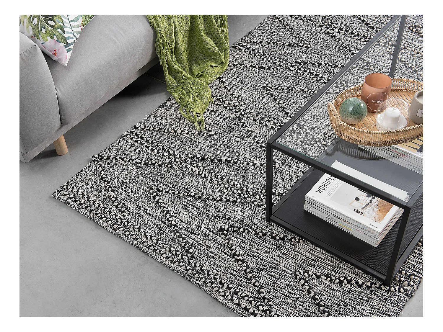 Vloerkleed katoen zwart/wit 140 x 200 cm TERMAL
