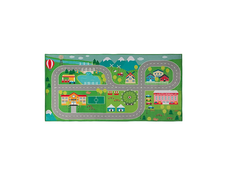 Kinderteppich grün 80 x 150 cm Stadt-Motiv Kurzflor SEBEN