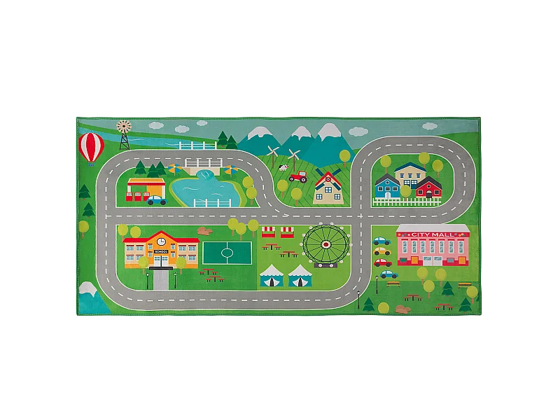 Kinderteppich grün 80 x 150 cm Stadt-Motiv Kurzflor SEBEN