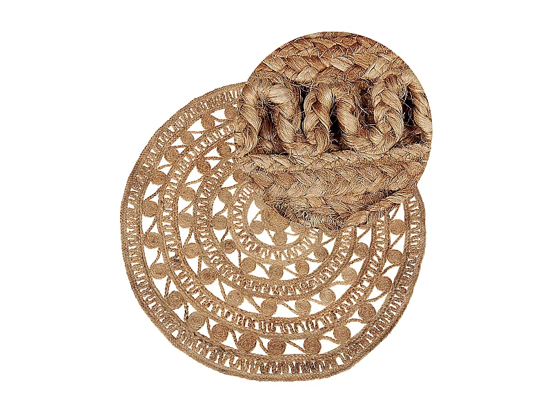 Runder Kurzflor Teppich beige ⌀ 140 cm aus Jute Boho Stil Kerer