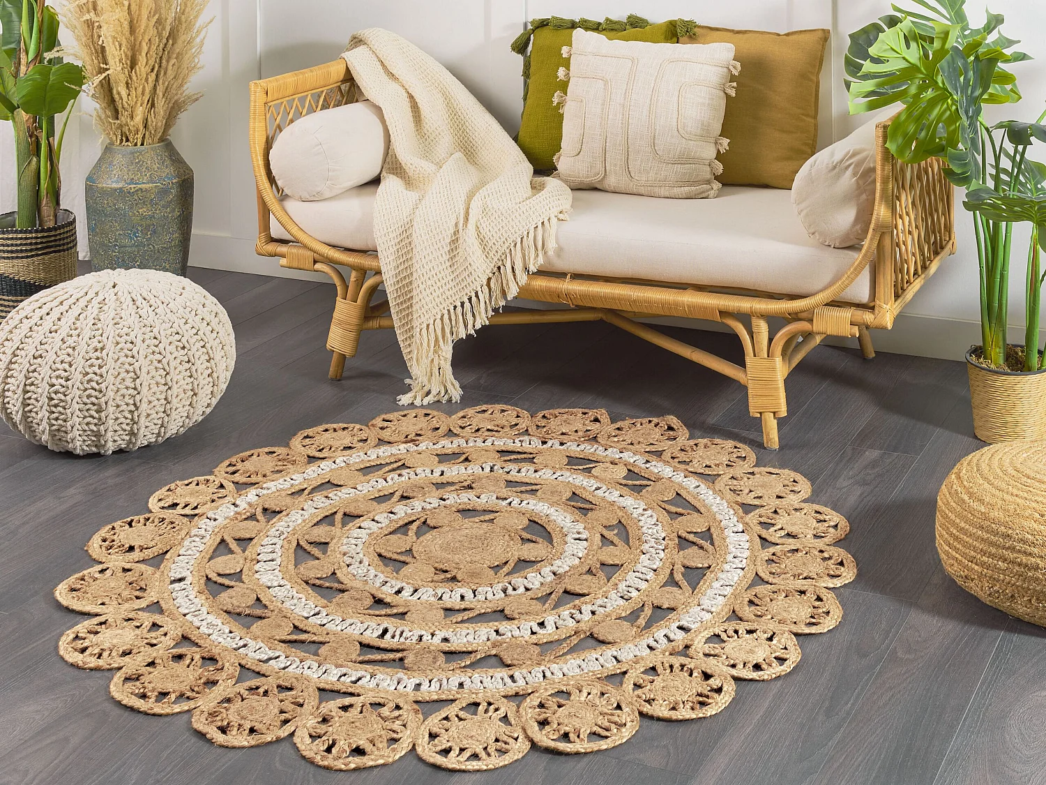Tapis rond 140 cm en jute beige LALELI
