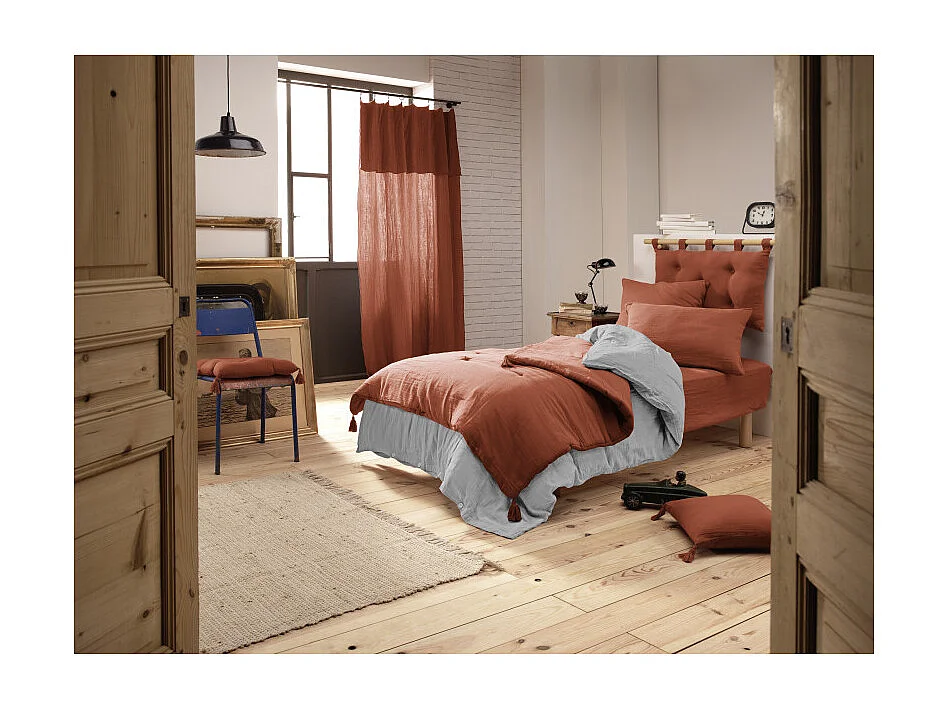 Édredon 150 x 150 cm gaze de coton terracotta avec 4 pompons - PEPA