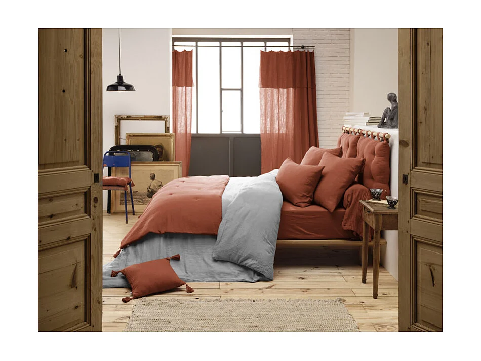 Édredon 150 x 150 cm gaze de coton terracotta avec 4 pompons - PEPA
