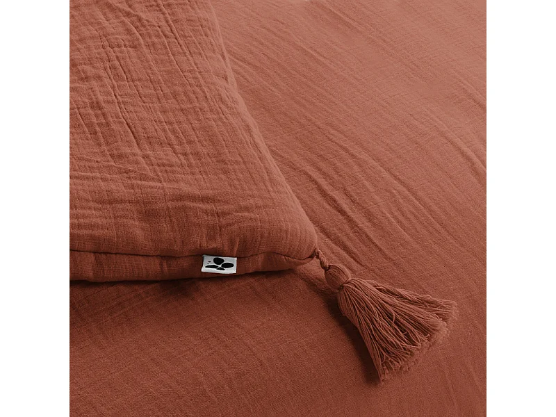 Édredon 150 x 150 cm gaze de coton terracotta avec 4 pompons - PEPA