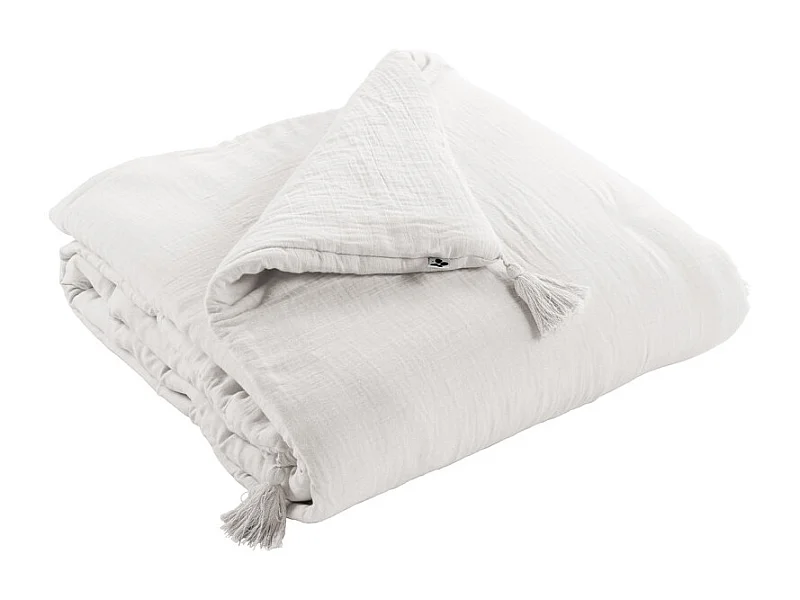 Édredon 150 x 150 cm en gaze de coton blanc avec 4 pompons - PEPA
