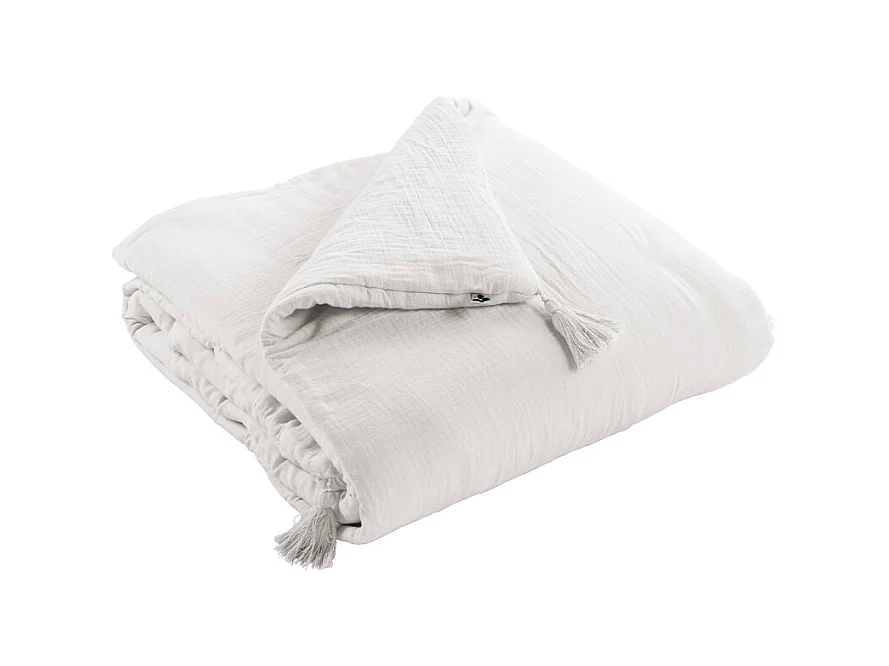 Édredon 150 x 150 cm en gaze de coton blanc avec 4 pompons - PEPA