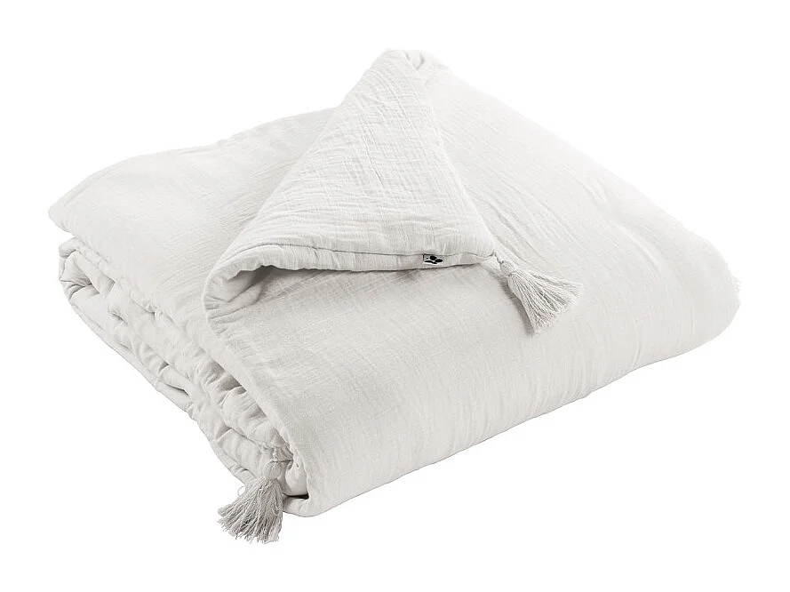 Édredon 150 x 150 cm en gaze de coton blanc avec 4 pompons - PEPA