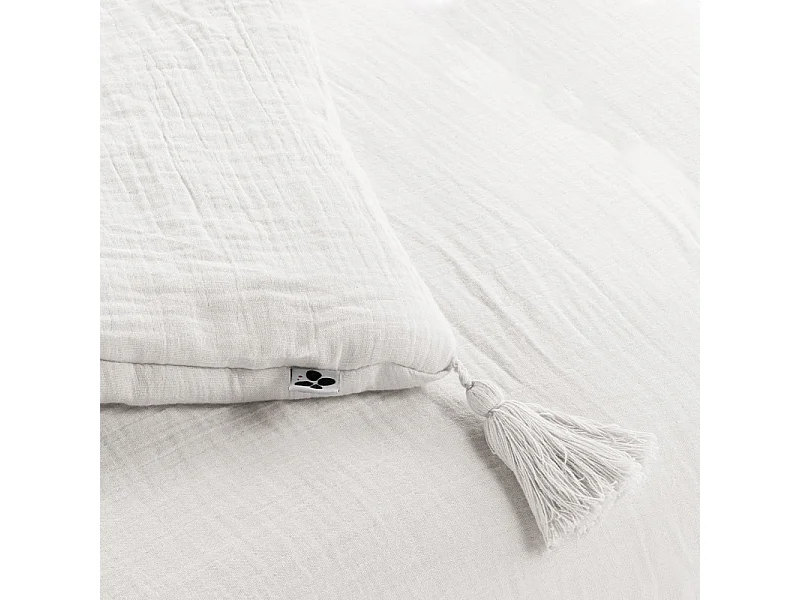 Édredon 150 x 150 cm en gaze de coton blanc avec 4 pompons - PEPA