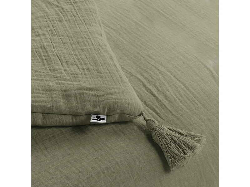 Édredon 150 x 150 cm en gaze de coton vert avec 4 pompons - PEPA