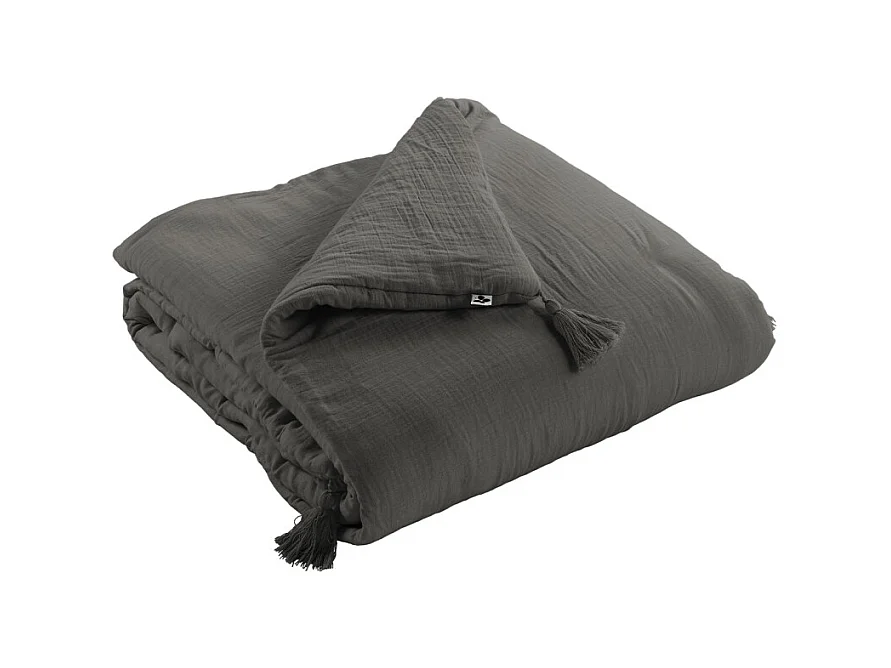Édredon 150 x 150 cm en gaze de coton gris avec 4 pompons - PEPA