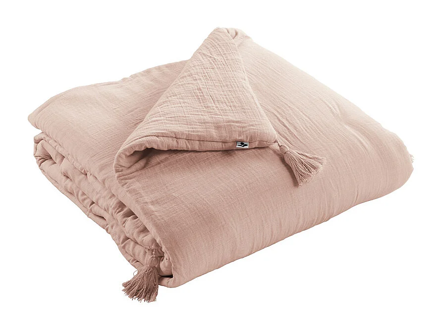 Édredon 150 x 150 cm en gaze de coton rose avec 4 pompons - PEPA