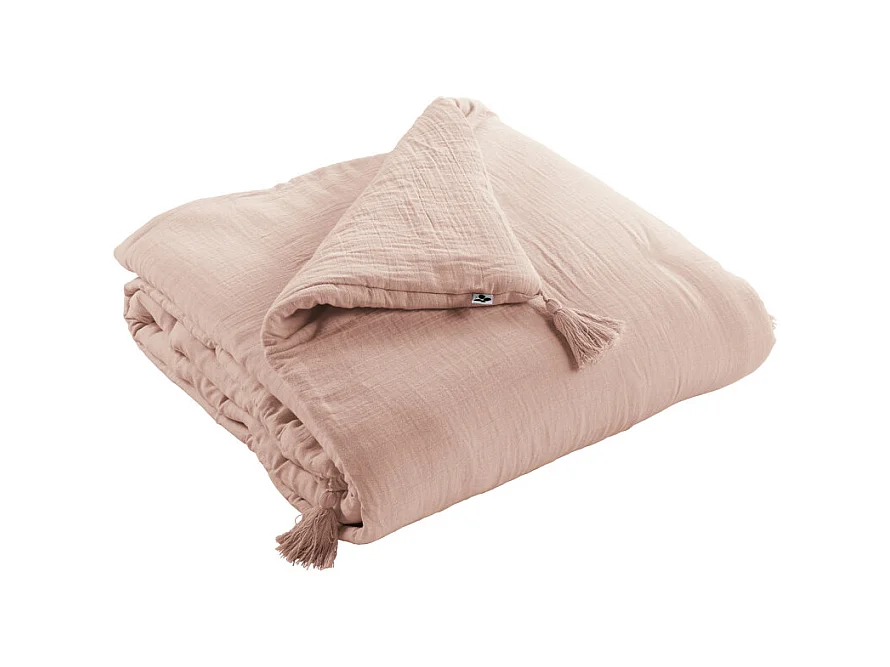 Édredon 150 x 150 cm en gaze de coton rose avec 4 pompons - PEPA