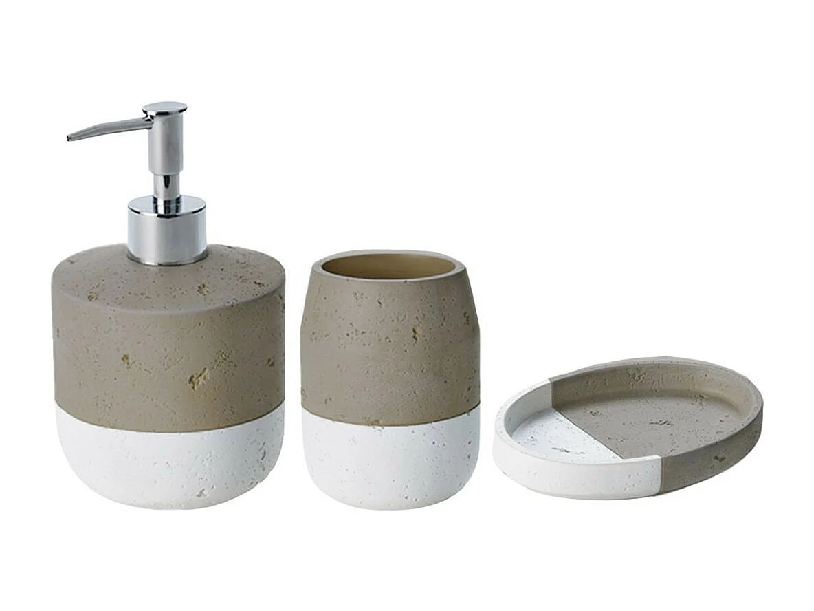Set salle de bain bicolore 3 pièces céramique taupe