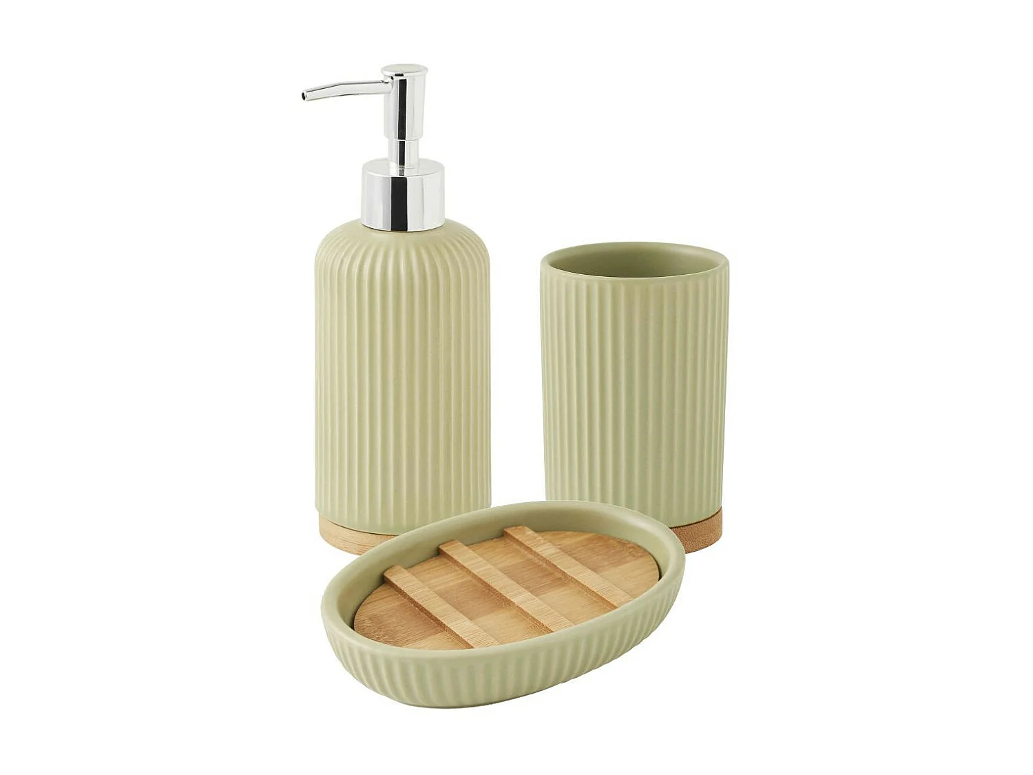 Set salle de bain strié 3 pièces céramique bambou tilleul