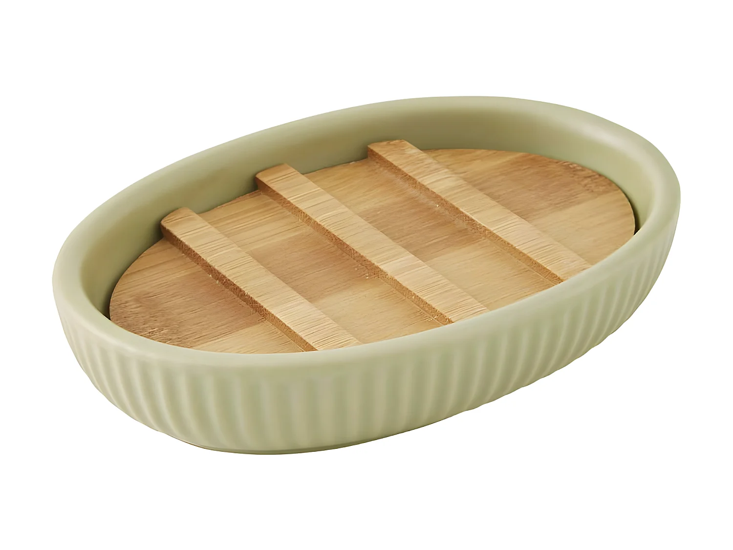 Set salle de bain strié 3 pièces céramique bambou tilleul