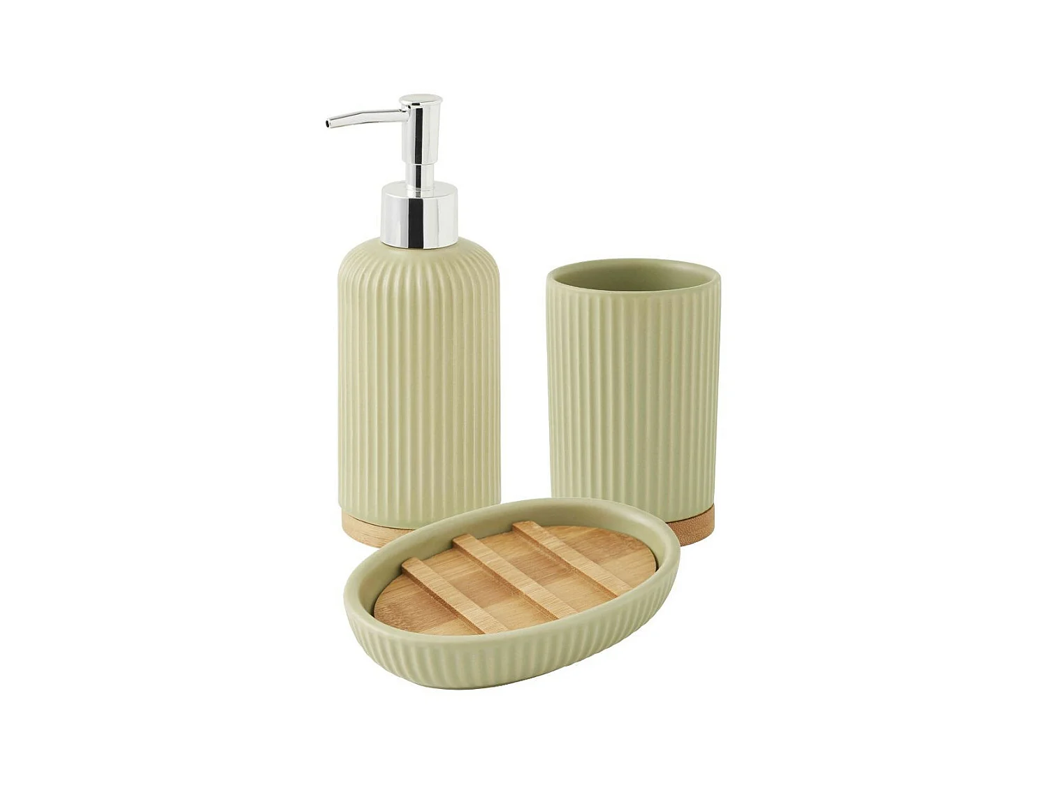 Set salle de bain strié 3 pièces céramique bambou tilleul