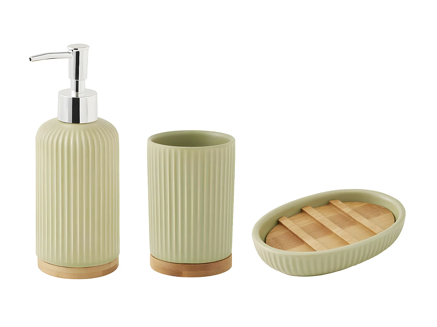 Set salle de bain strié 3 pièces céramique bambou tilleul