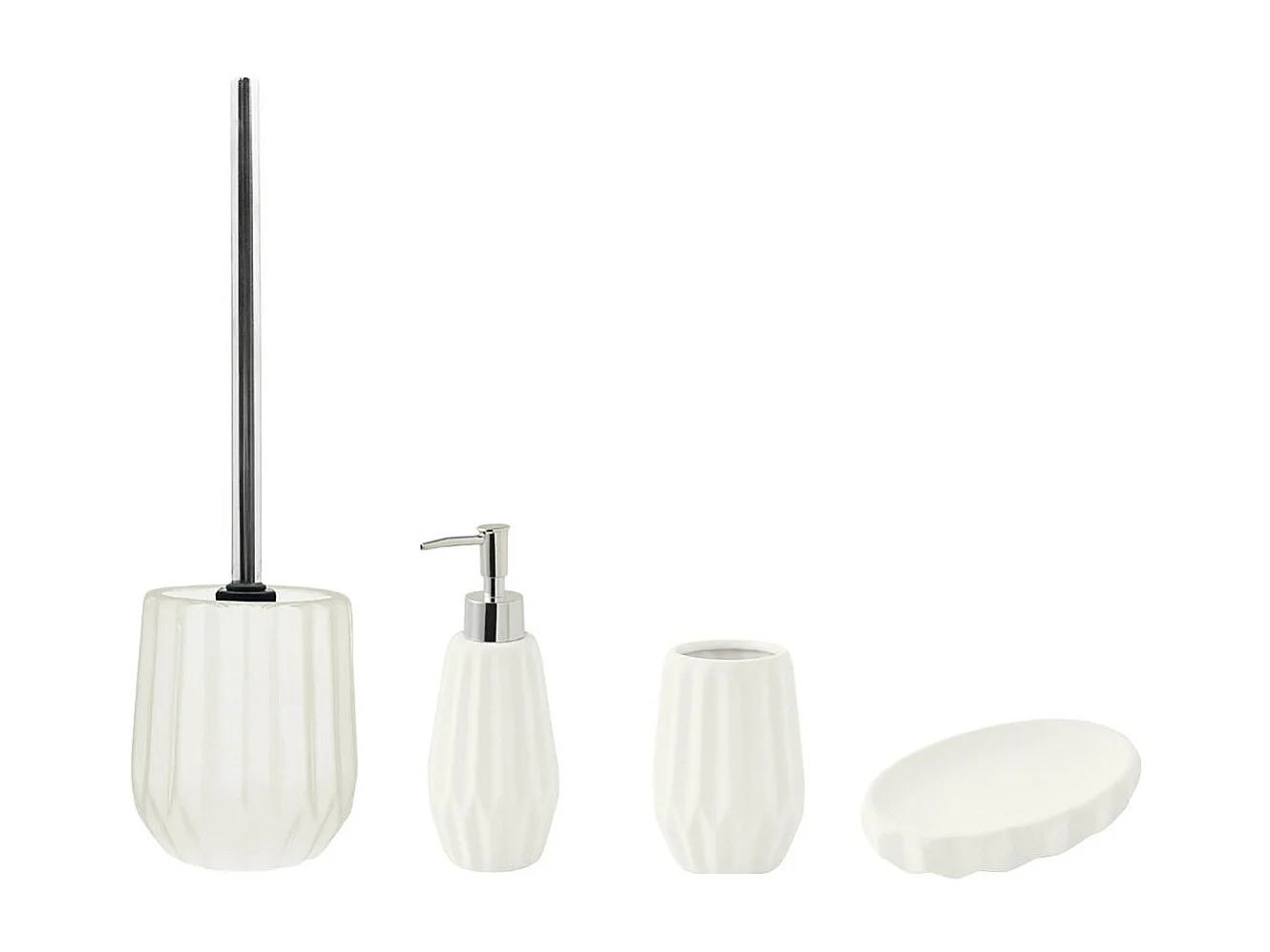 Set salle de bain à relief 4 pièces céramique blanc