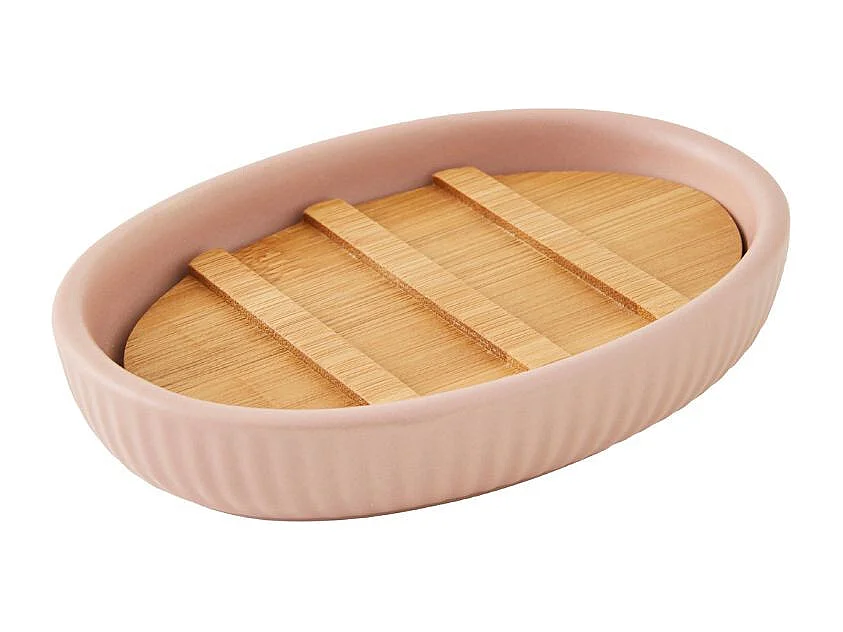 Set salle de bain strié 3 pièces céramique bambou rose