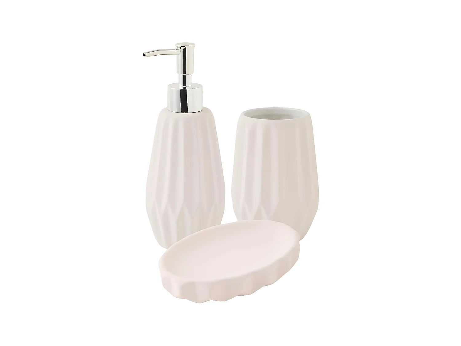 Set salle de bain à relief 3 pièces céramique rose poudré