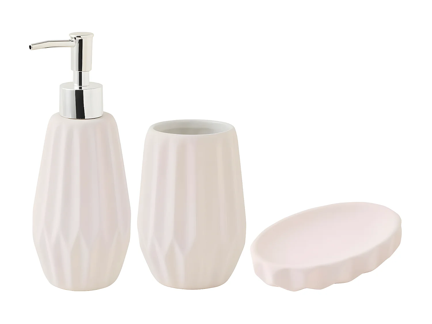 Set salle de bain à relief 3 pièces céramique rose poudré