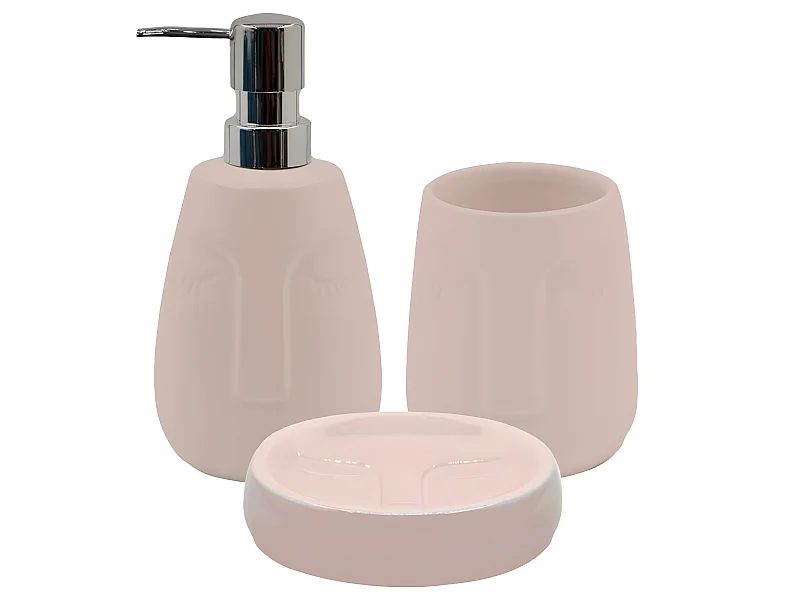 Set salle de bain visage 3 pièces céramique rose