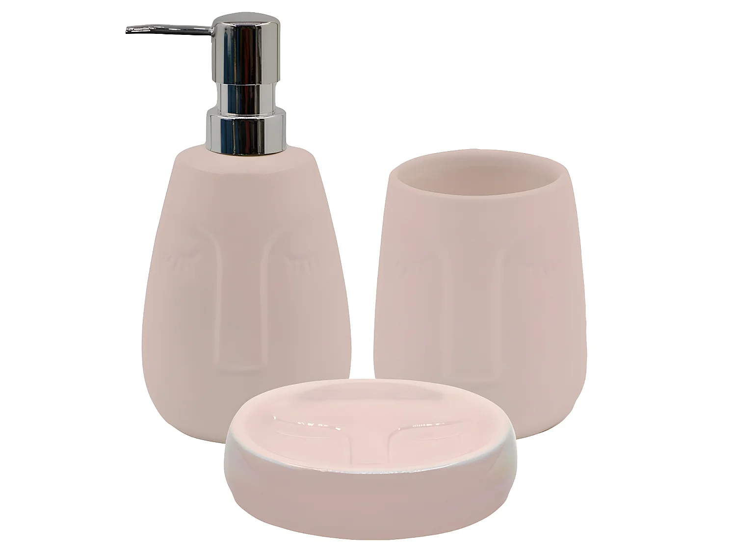 Set salle de bain visage 3 pièces céramique rose