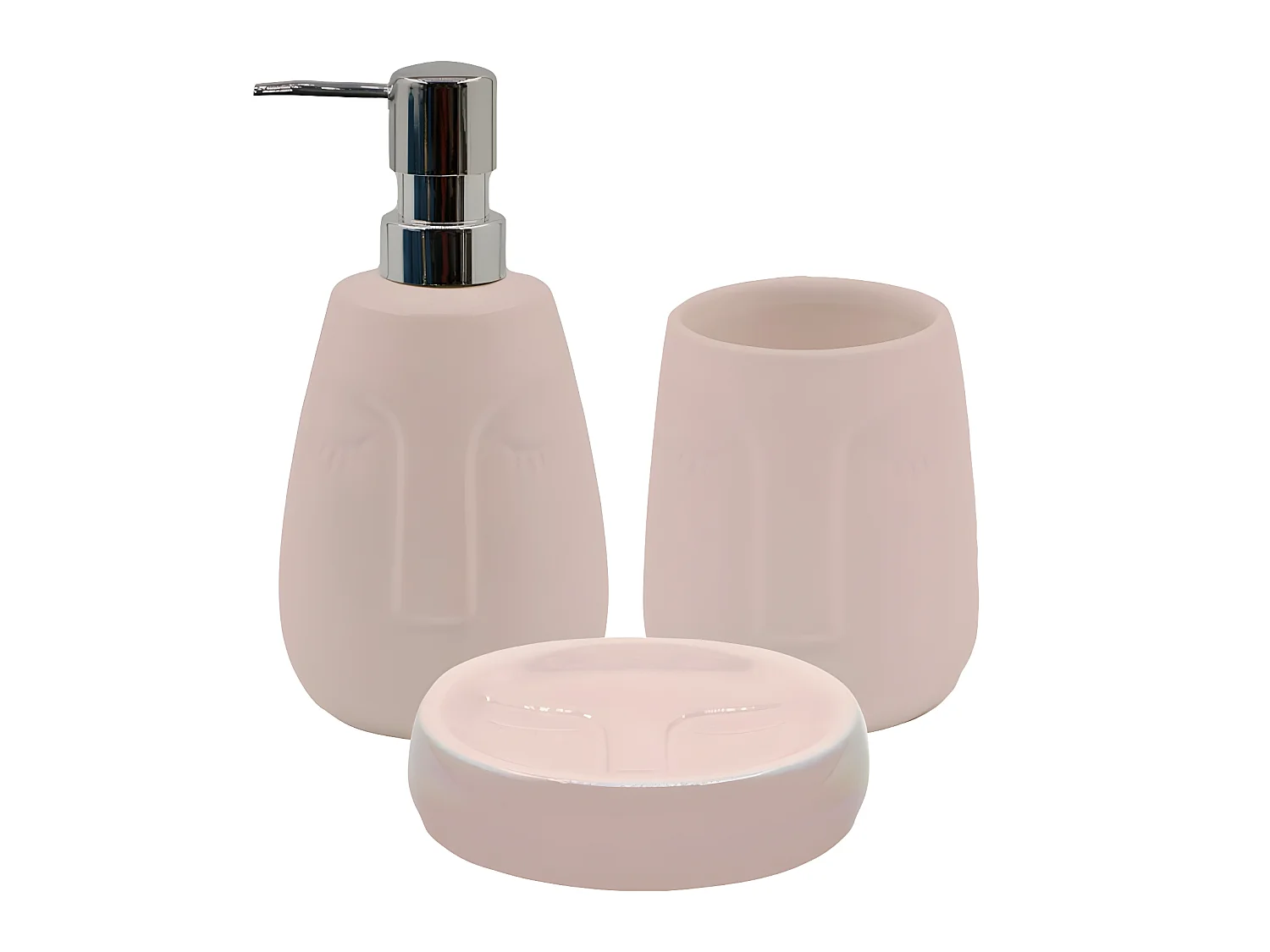Set salle de bain visage 3 pièces céramique rose