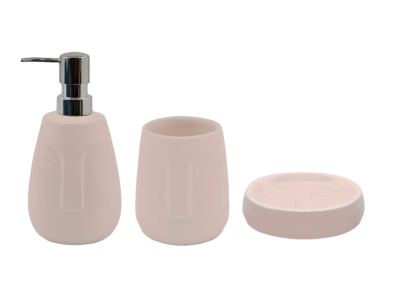 Set salle de bain visage 3 pièces céramique rose