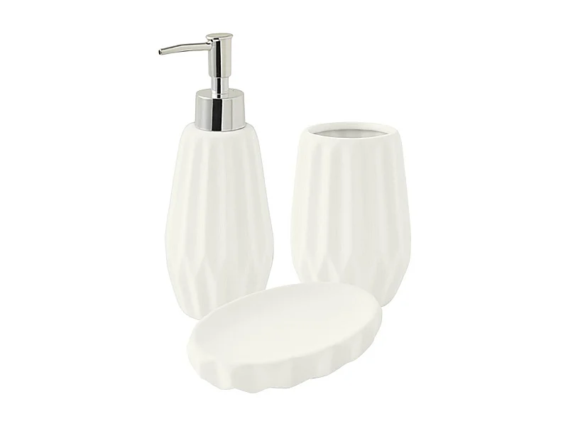Set salle de bain à relief 3 pièces céramique blanc