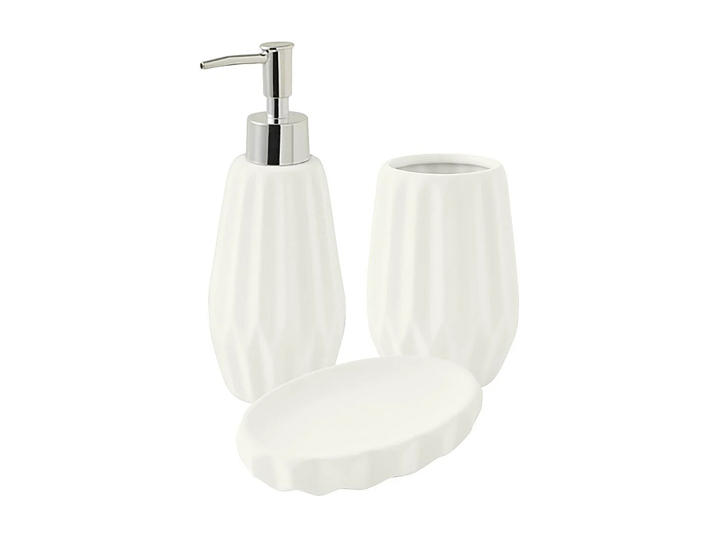 Set salle de bain à relief 3 pièces céramique blanc