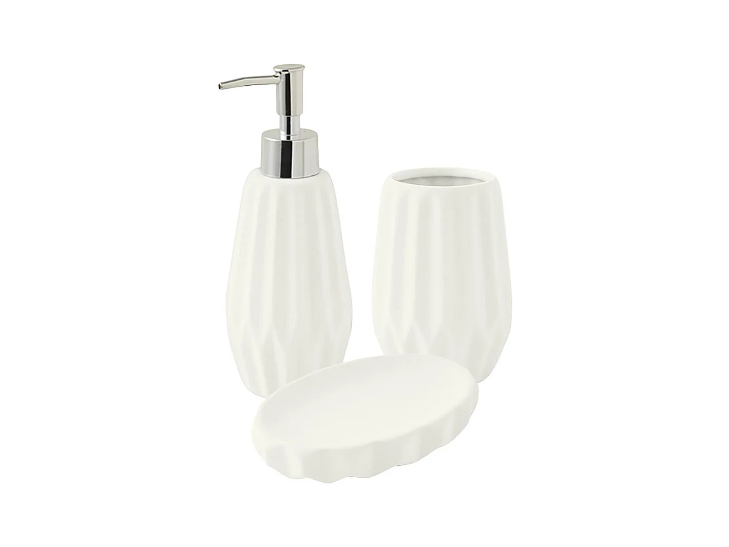 Set salle de bain à relief 3 pièces céramique blanc