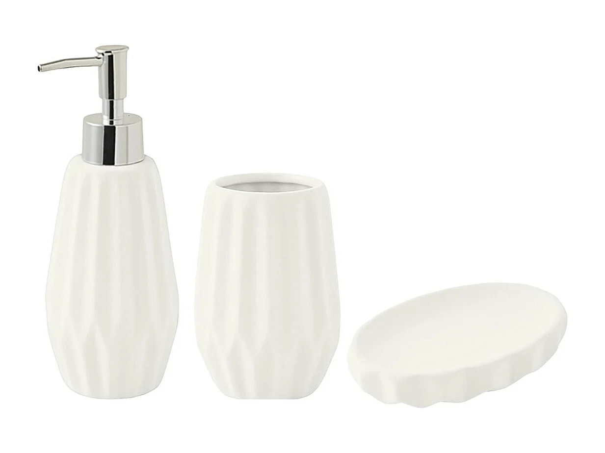 Set salle de bain à relief 3 pièces céramique blanc