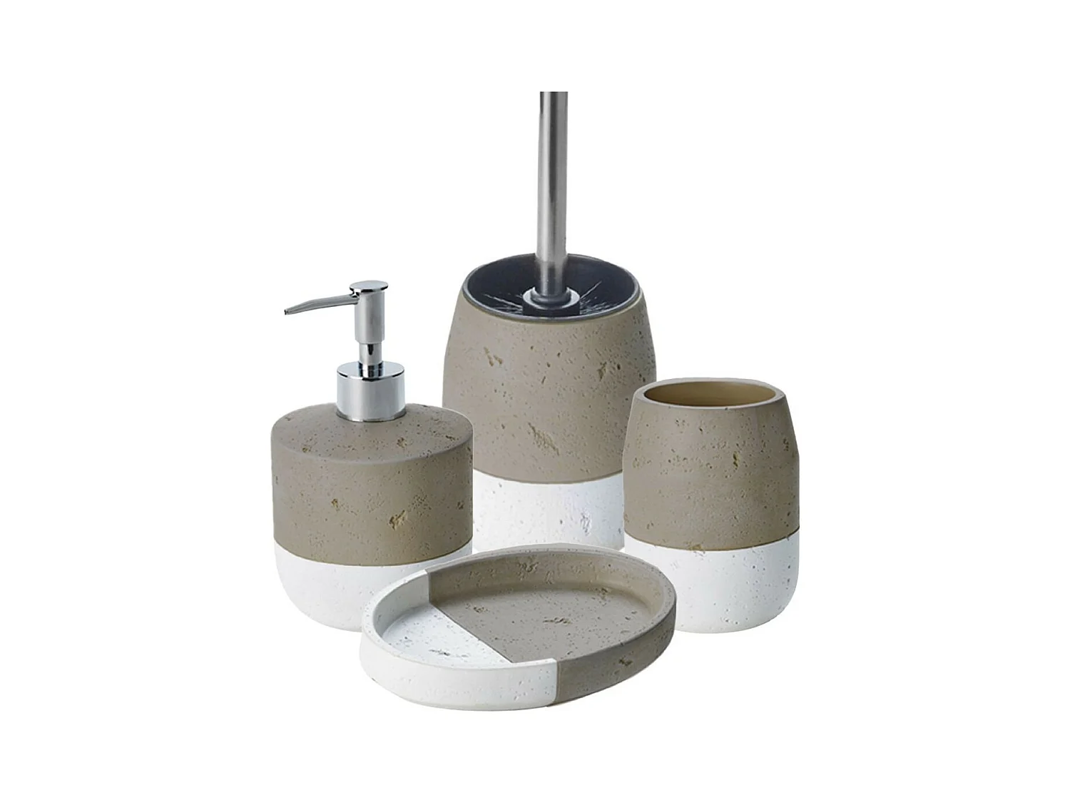 Set salle de bain bicolore 4 pièces en céramique taupe