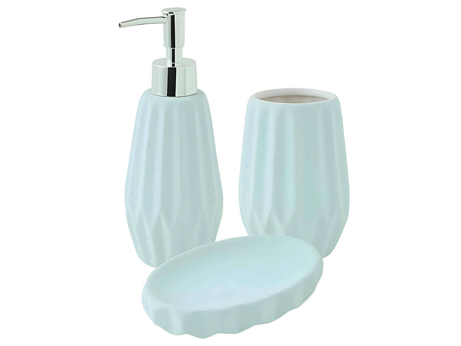 Set salle de bain à relief 3 pièces céramique bleu