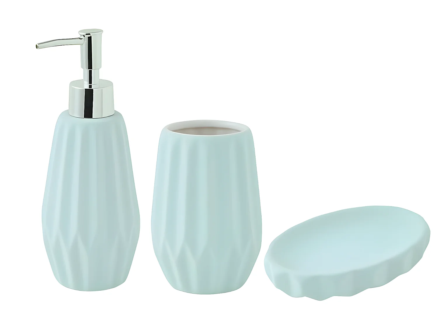 Set salle de bain à relief 3 pièces céramique bleu