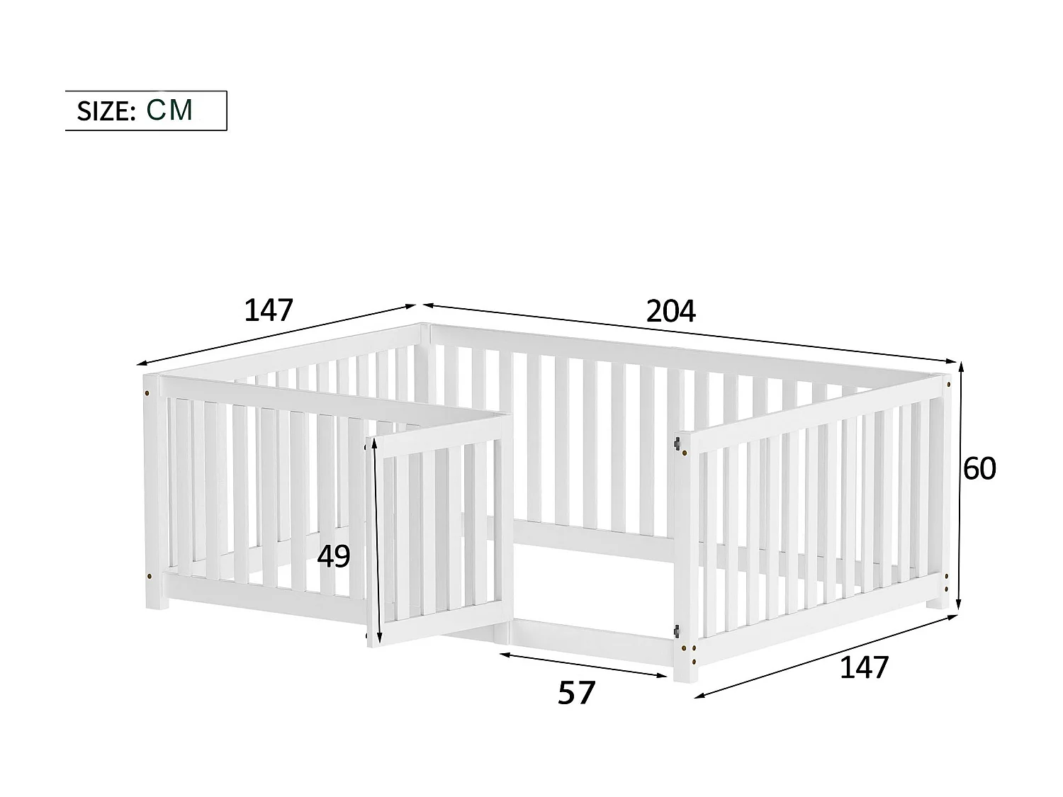 Kinderbed 140x200cm in massief hout met veiligheidsbarrière - Wit
