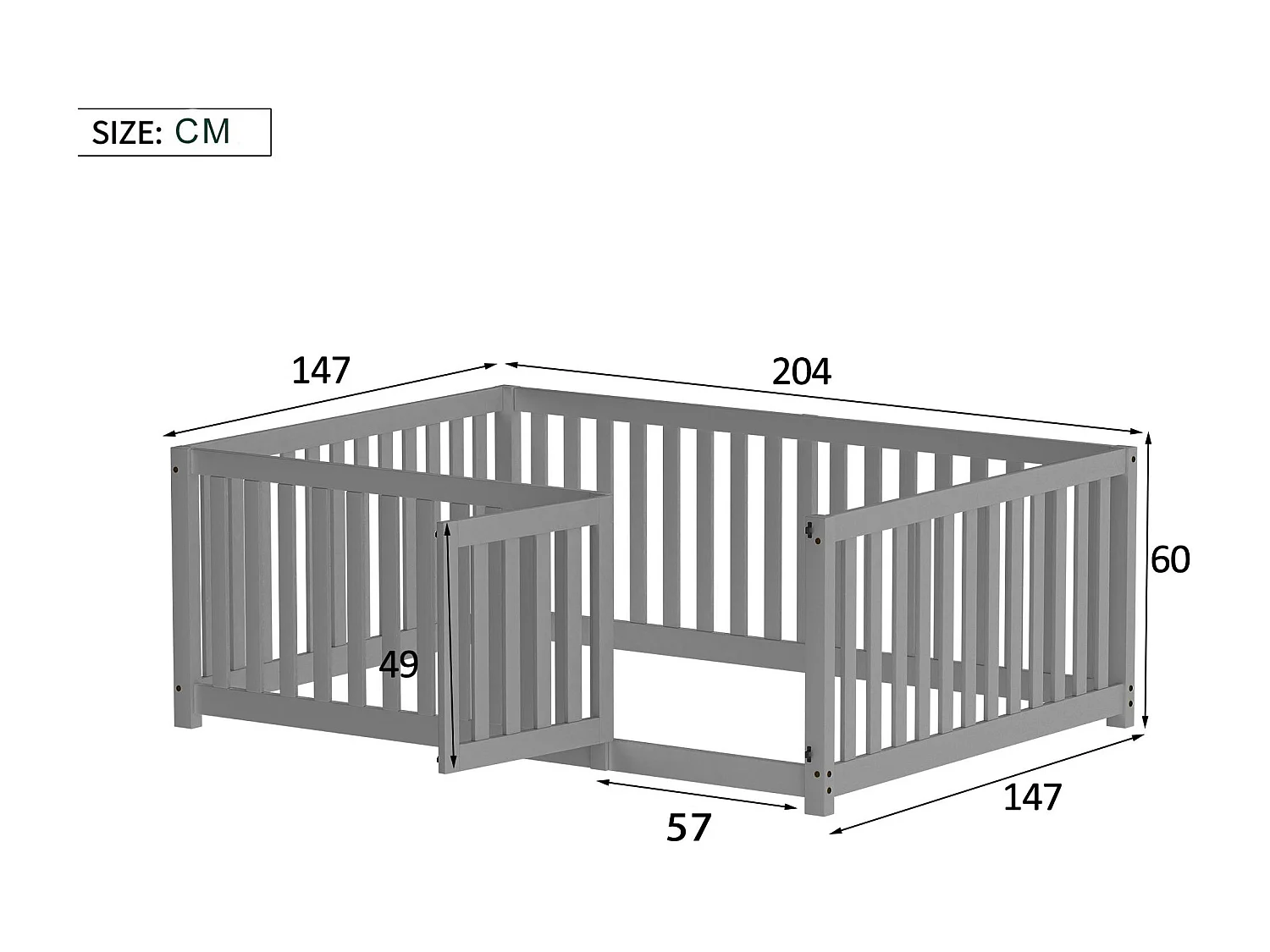 Letto per bambini 140x200 cm in legno massello con barriera di sicurezza - Grigio