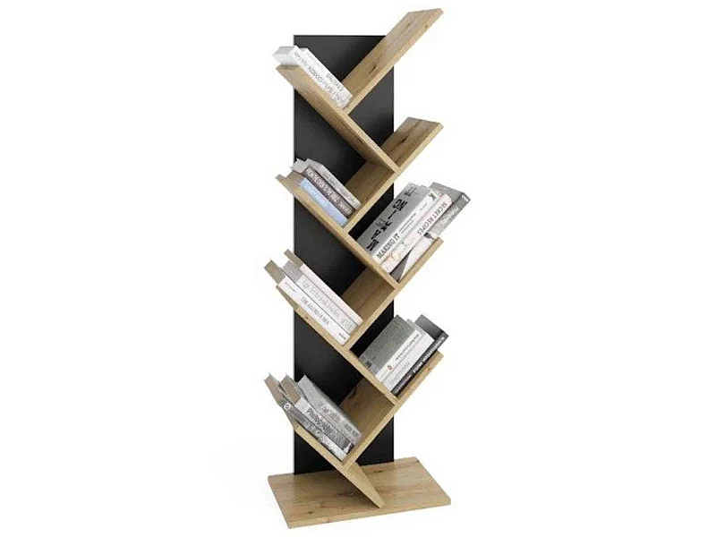 Bibliothèque 7 plateaux en bois noir et imitation chêne artisan - BI13031