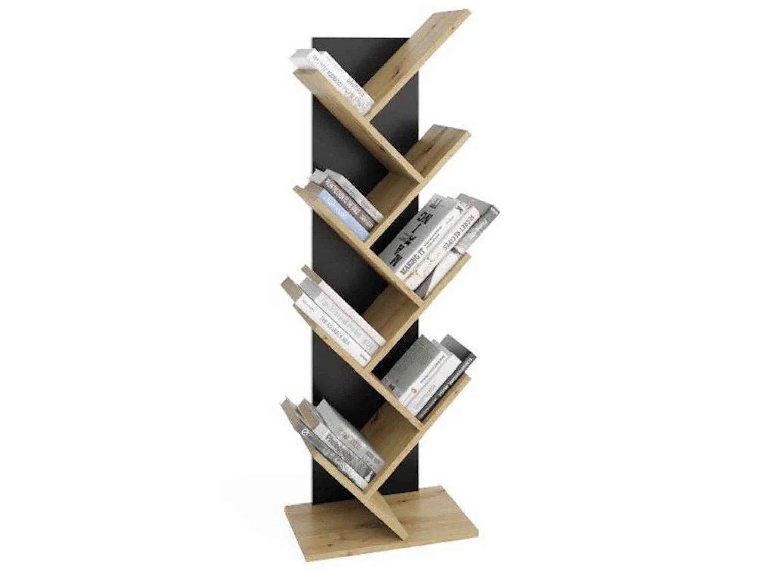 Bibliothèque 7 plateaux en bois noir et imitation chêne artisan - BI13031