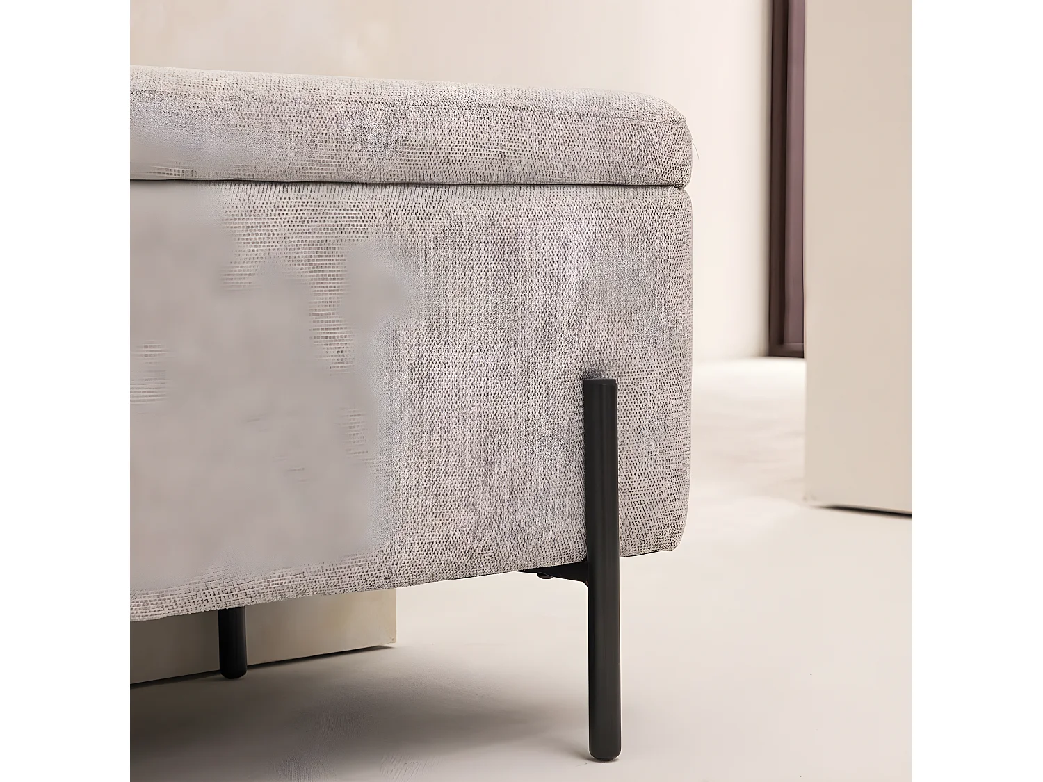 Kos - Banc coffre en tissu et métal L100cm - Gris clair