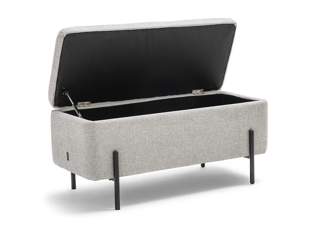 Kos - Banc coffre en tissu et métal L100cm - Gris clair