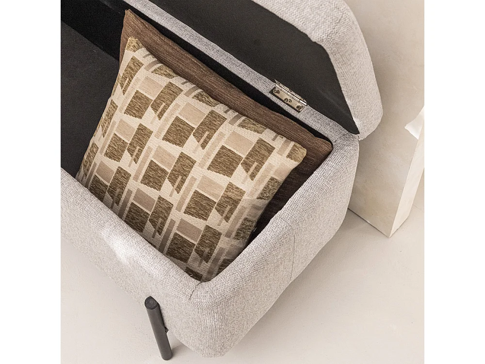 Kos - Banc coffre en tissu et métal L100cm - Gris clair