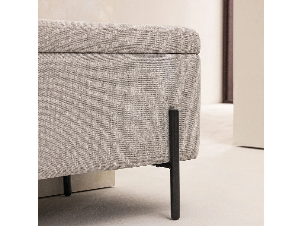Kos - Banc coffre en tissu et métal L100cm - Gris clair