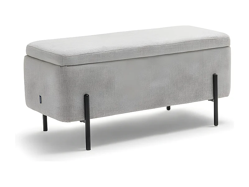 Kos - Banc coffre en tissu et métal L100cm - Gris clair