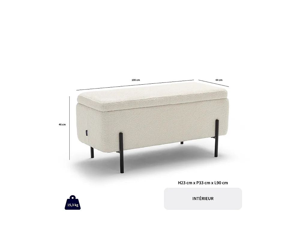 Kos - Banc coffre en tissu et métal L100cm - Rouille