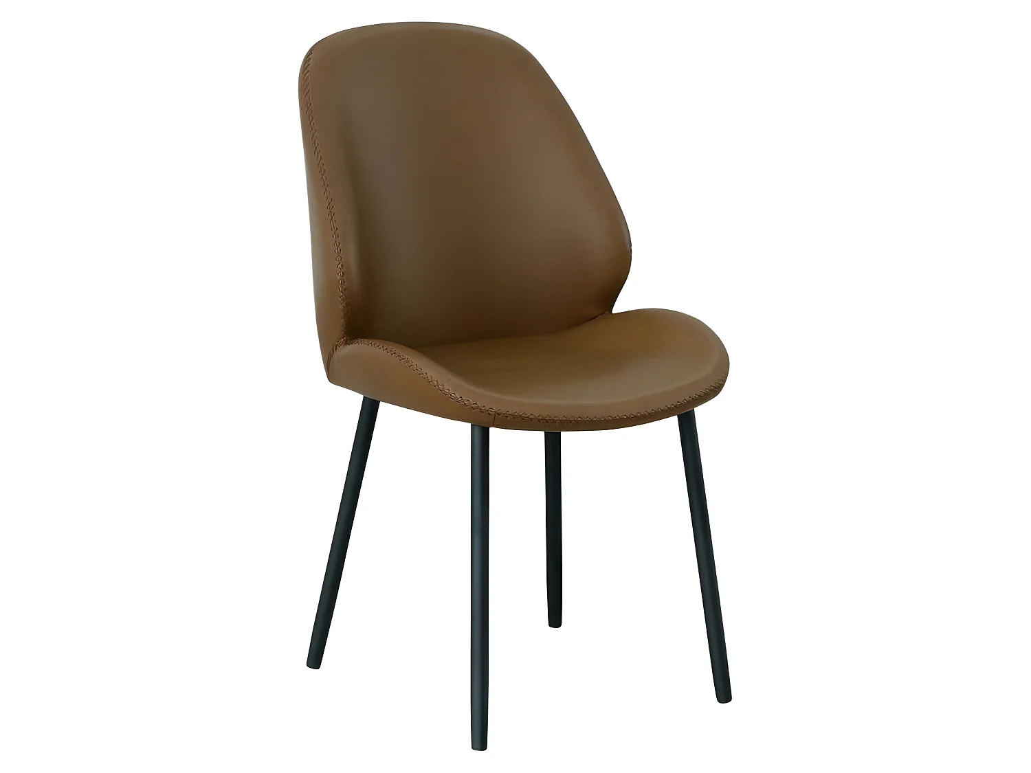 Chaise De Salle À Manger Monte Carlo En Pu Vintage Marron Avec Pieds Noirs